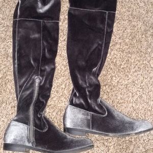 Just Fab Gray suede knee high flat boots